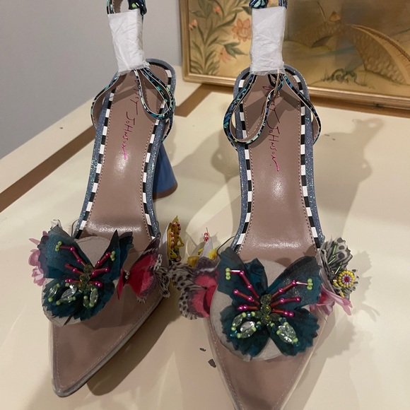 Betsy Johnson Floral Embellished Blue Heels - Picture 3 of 6